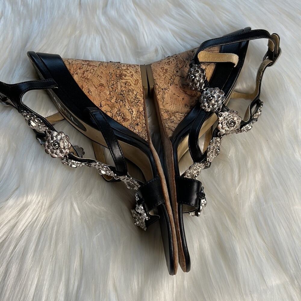 Chanel Black Camellia Charm Wedge Sandals - Picture 12 of 15